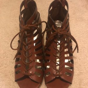 Material Girl Brown Wedge Open Toe Sandal Heel
